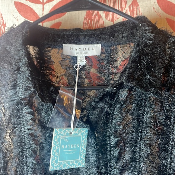 Hayden, LOS ANGELES black blouse with a feathery fun fabric. Size M - Picture 2 of 6